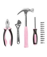 15-Piece Household Hand Tool Set with Carry Case a" Tool Kit with Screwdrivers, Pliers, and Wrenches a" Great for Home or Car by Stalwart (Pink)