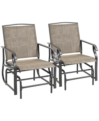 Outsunny 2 Piece Glider Set, Outdoor Swing Chairs, Patio Rocking Armchairs with Breathable Mesh Fabric, Steel Frame for Garden, Backyard, Patio, Dark,