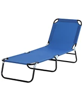 Outsunny Portable Outdoor Sun Lounger, Lightweight Folding Chaise Lounge Chair w/ 5-Position Adjustable Backrest for Beach, Poolside and Patio, Blue