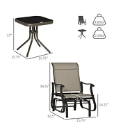 Outsunny 3-Piece Outdoor Gliders Set Bistro Set with Steel Frame, Tempered Glass Top Table for Patio, Garden, Backyard, Lawn