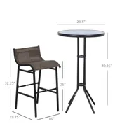 Outsunny 3 Piece Bar Height Outdoor Bistro Set for 2, Round Patio Pub Table 2 Bar Chairs with Comfortable Design & Durable Build, Black/Tan