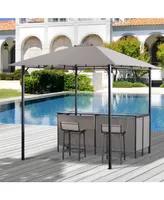 Outsunny 8' x 8' 3-Piece Patio Bar Set with Gazebo Canopy 2 Bar Stools and Bar Table with Storage Shelf for Poolside, Backyard, Garden