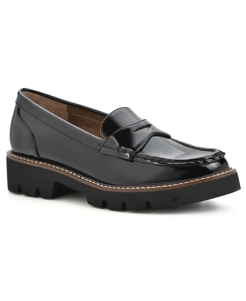 Women's Penny Lug Sole Loafer In Black Leather - Thursday