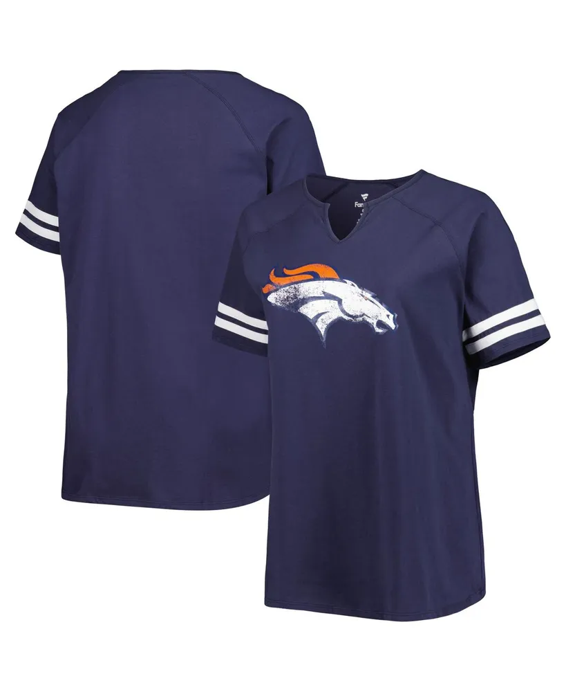 Home, Fanatics Women's Fanatics Branded Navy Denver Broncos Plus Size Logo  Striped Raglan Notch Neck T-shirt