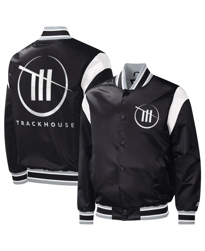 Men's Starter Black Trackhouse Racing Force Play Full-Snap Varsity Jacket