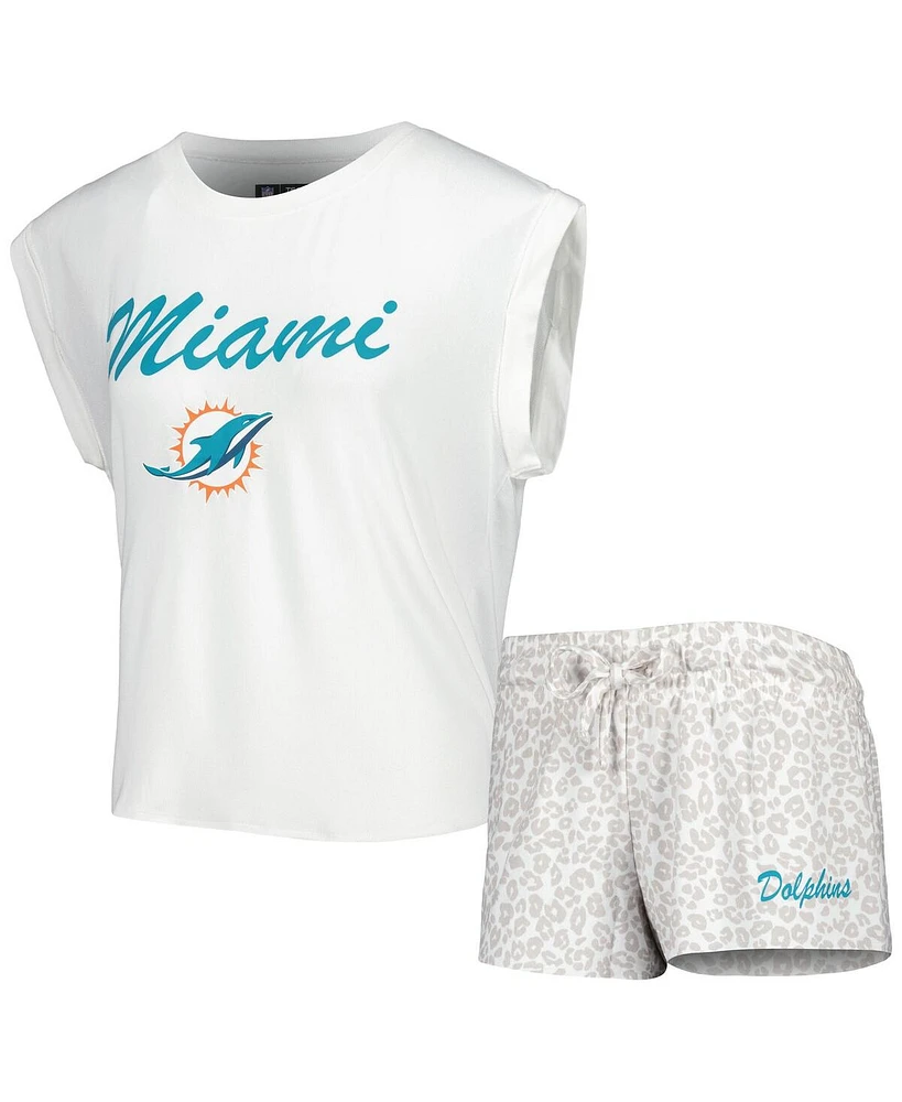 Women's Concepts Sport White, Cream Miami Dolphins Montana Knit T-shirt and Shorts Sleep Set