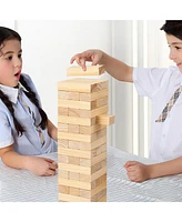 Costway Giant Tumbling Timber Toy 54 Pcs Wooden Blocks Game w/ Carrying Bag