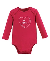 Hudson Baby Baby Girls Cotton Long-Sleeve Bodysuits, Be Mine Valentine, 3-Pack