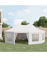 Outsunny 29.2 x21.3 Large 10-Wall Event Wedding Gazebo Canopy Tent with Open Floor Design & Weather Protection, White