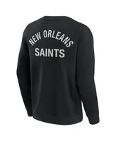 Men's and Women's Fanatics Signature Black New Orleans Saints Super Soft Pullover Crew Sweatshirt