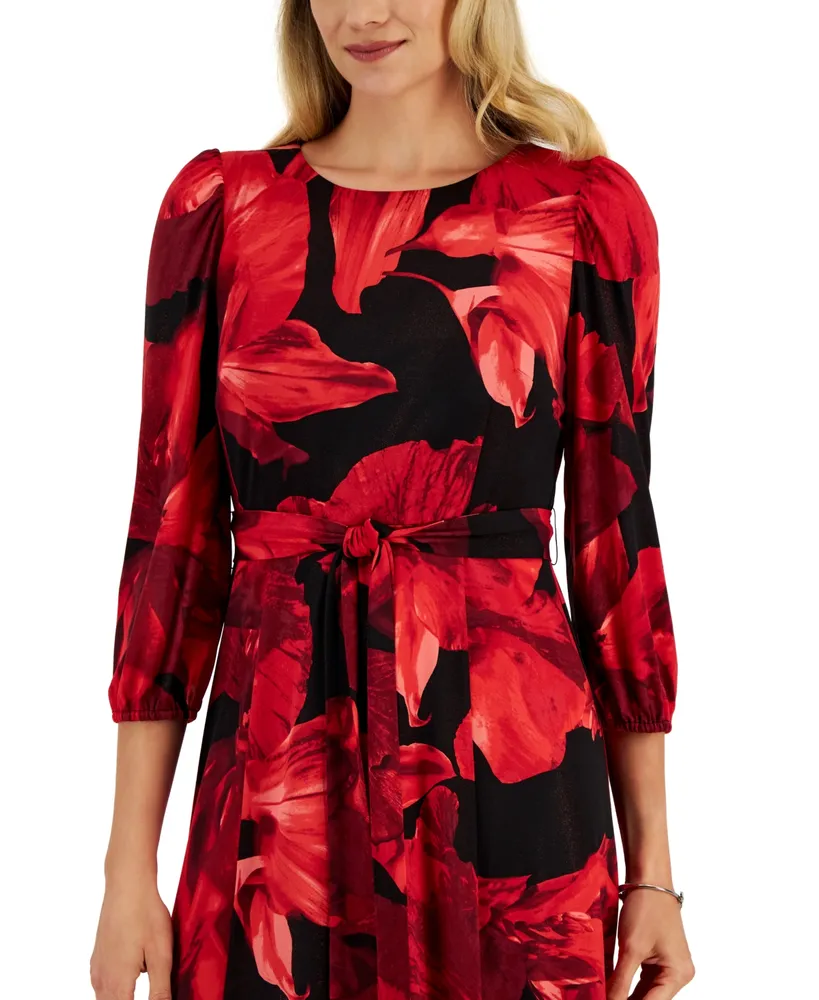 Kasper Women's 3/4-Sleeve Floral-Print Dress