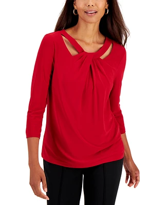 Kasper Women's 3/4 Sleeve Knot Front Jersey Top