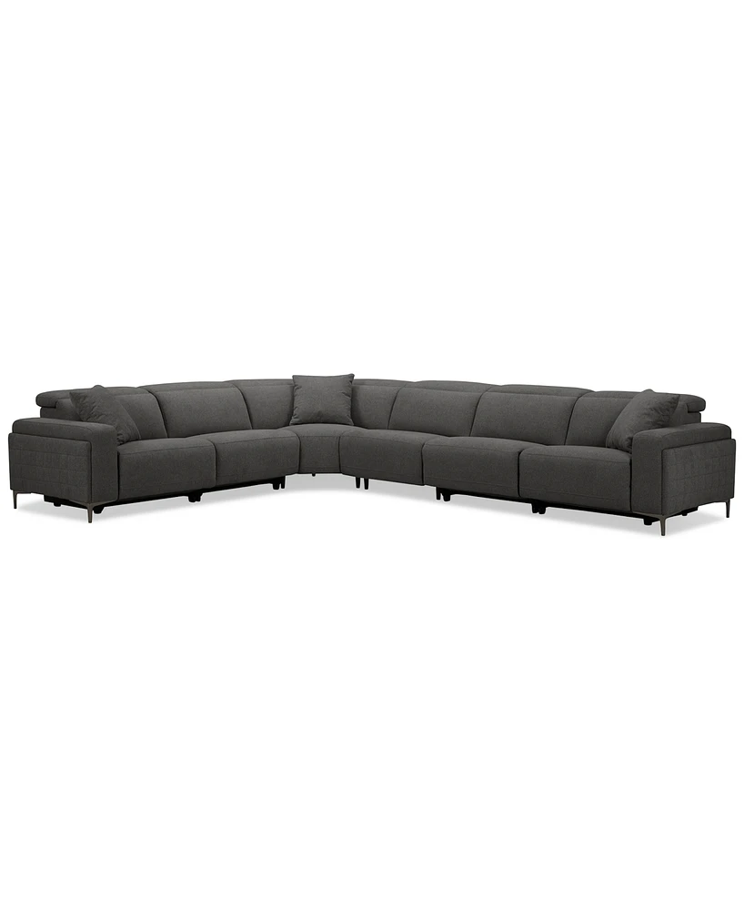 Closeout! Adney 161" 6-Pc. Zero Gravity Fabric Sectional with 4 Power Recliners, Created for Macy's