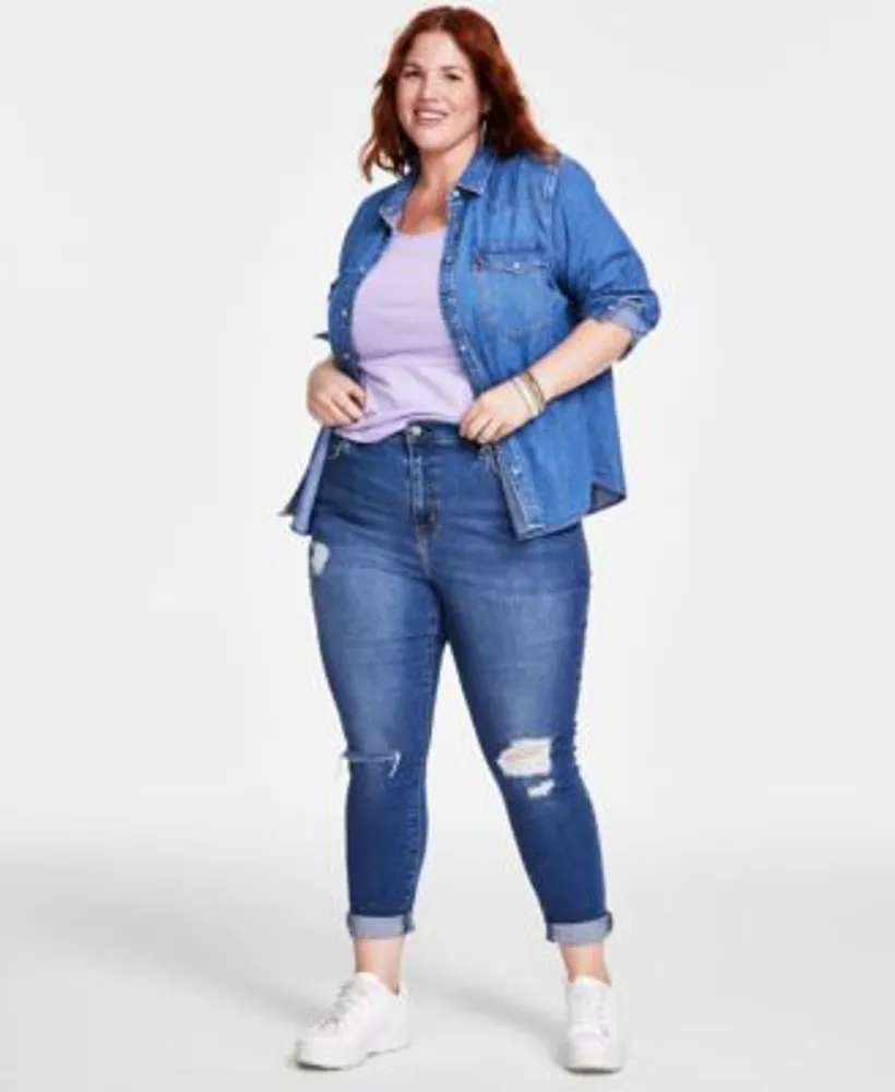 Levi's Levis Trendy Plus Size Western Shirt Honey Short Sleeve T Shirt 721  High Rise Stretch Skinny Jeans