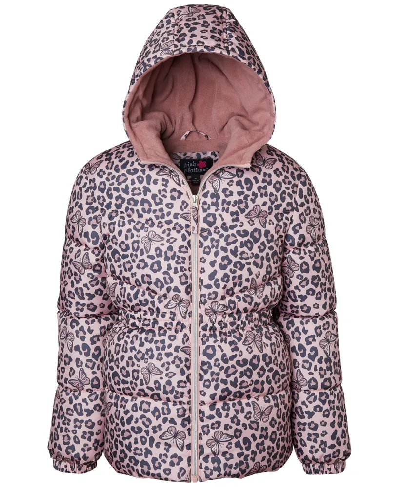 Pink Platinum Big Girls Butterfly-Animal-Print Hooded Puffer Jacket