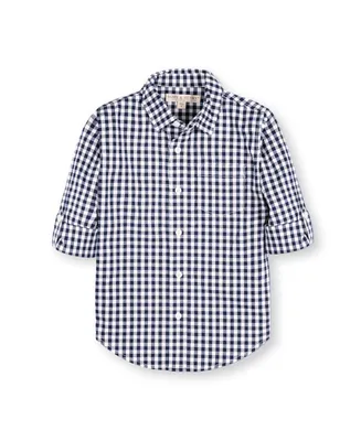 Hope & Henry Boys Organic Long Sleeve Stretch Poplin Roll-Up Button Down Shirt, Infant