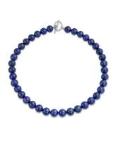 Plain Simple Classic Western Jewelry Dark Blue Lapis Lazuli Round 10MM Bead Strand Necklace For Women Silver Plated Clasp Inch