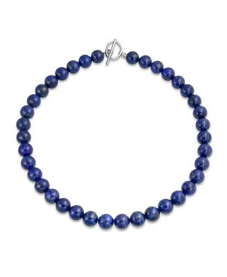 Bling Jewelry Plain Simple Classic Dark Blue Natural Lapis Lazuli Round 10mm Bead Strand Necklace For Women Silver Plated Clasp