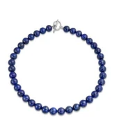 Bling Jewelry Plain Simple Classic Dark Blue Natural Lapis Lazuli Round 10mm Bead Strand Necklace For Women Silver Plated Clasp