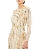 Mac Duggal Women's Long Sleeve Tea Length Dress