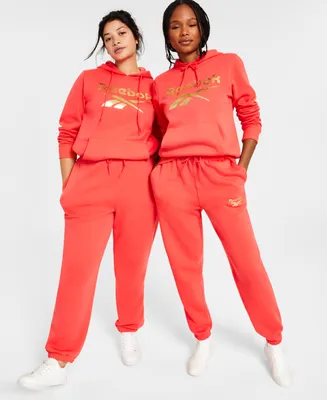 Reebok Women's Metallic Foil Logo Fleece Jogger Sweatpants, A Macy's Exclusive
