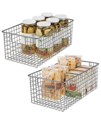 mDesign Metal Wire Food Organizer Basket, Built-In Handles, Medium - 2 Pack, Dark Gray