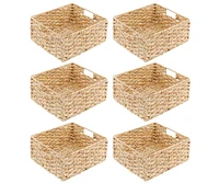 mDesign Hyacinth Braided Woven Pantry Bin Basket, Handles, Medium - 6 Pack, Natural/Tan