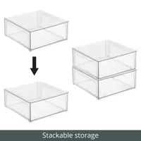 mDesign Plastic Stackable Bathroom Storage Organizer with Drawer, Medium - 4 Pack