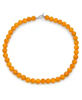 Bling Jewelry Plain Simple Smooth Classic Yellow Orange Created Synthetic Jade Round 10MM Bead Strand Necklace Silver Plated Toggle Clasp Inch