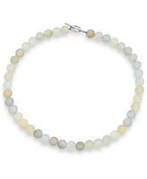 Bling Jewelry Plain Simple Very Light Aqua Multi Shades Natural Aquamarine Round 10MM Bead Strand Necklace Silver Plated Clasp