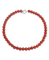 Bling Jewelry Plain Simple Smooth Western Jewelry Classic Red Carnelian Round 10MM Bead Strand Necklace For Women Teen Silver Plated Clasp Inch