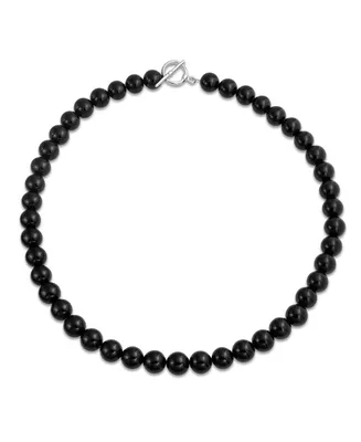 Plain Simple Basic Western Jewelry Classic Black Onyx Round 10MM Bead Strand Necklace For Women Teen Silver Plated Clasp Inch