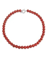 Bling Jewelry Plain Simple Smooth Classic Red Natural Carnelian Round 10MM Bead Strand Necklace For Women Silver Plated Clasp 20 Inch