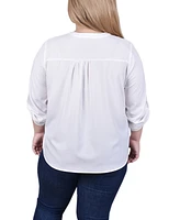 Ny Collection Plus Long Tab Sleeve Blouse with Pockets