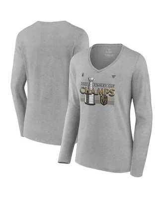 Women's Fanatics Heather Gray Vegas Golden Knights 2023 Stanley Cup Champions Locker Room Long Sleeve V-Neck T-shirt