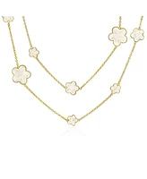 Bling Jewelry Fashion Off White Black Pink Enamel Large Small Flower Long Silver Tone Gold Plated Rose Station Chain Wrap Layer Clover Nec