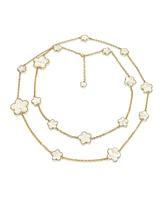 Bling Jewelry Fashion Off White Black Pink Enamel Large Small Flower Long Silver Tone Gold Plated Rose Station Chain Wrap Layer Clover Nec