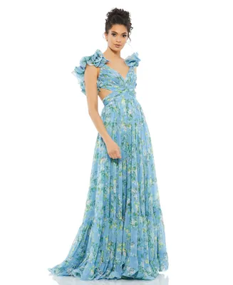 Mac Duggal Women's Ruffle Tiered Floral Cut-Out Chiffon Gown