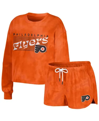 Women's Wear by Erin Andrews Orange Philadelphia Flyers Tie-Dye Cropped Pullover Sweatshirt and Shorts Lounge Set