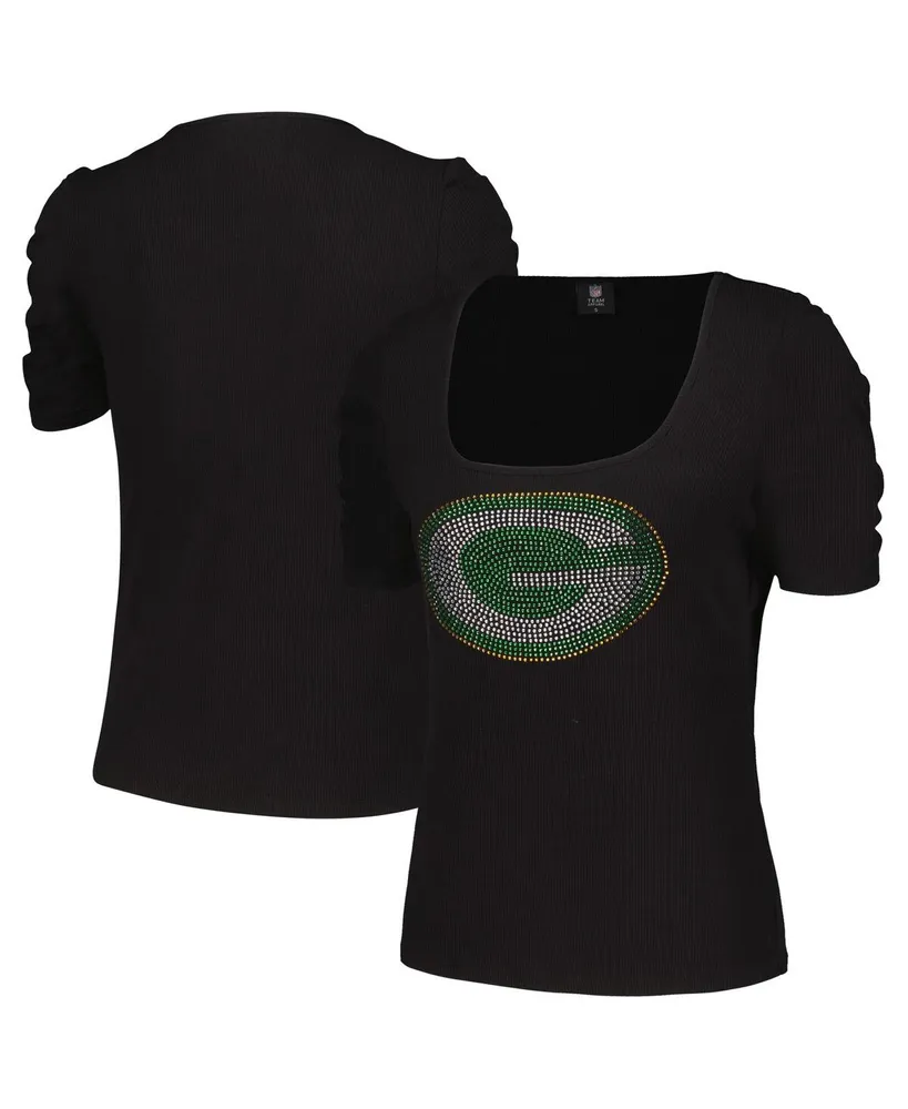 Green Bay Packers Cuce Women's Sequin Logo V-Neck Pullover Sweatshirt -  Black