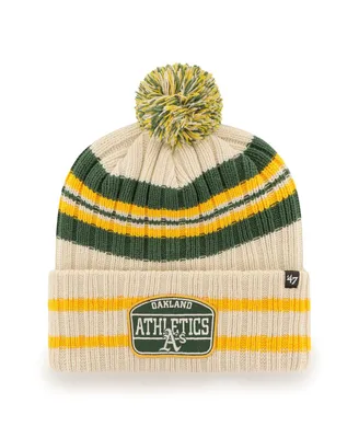 Men's '47 Brand Natural Oakland Athletics Home Patch Cuffed Knit Hat with Pom