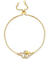 Disney Cubic Zirconia Mickey & Minnie Mouse Interlocking Bolo Bracelet in 18k Gold-Plated Sterling Silver