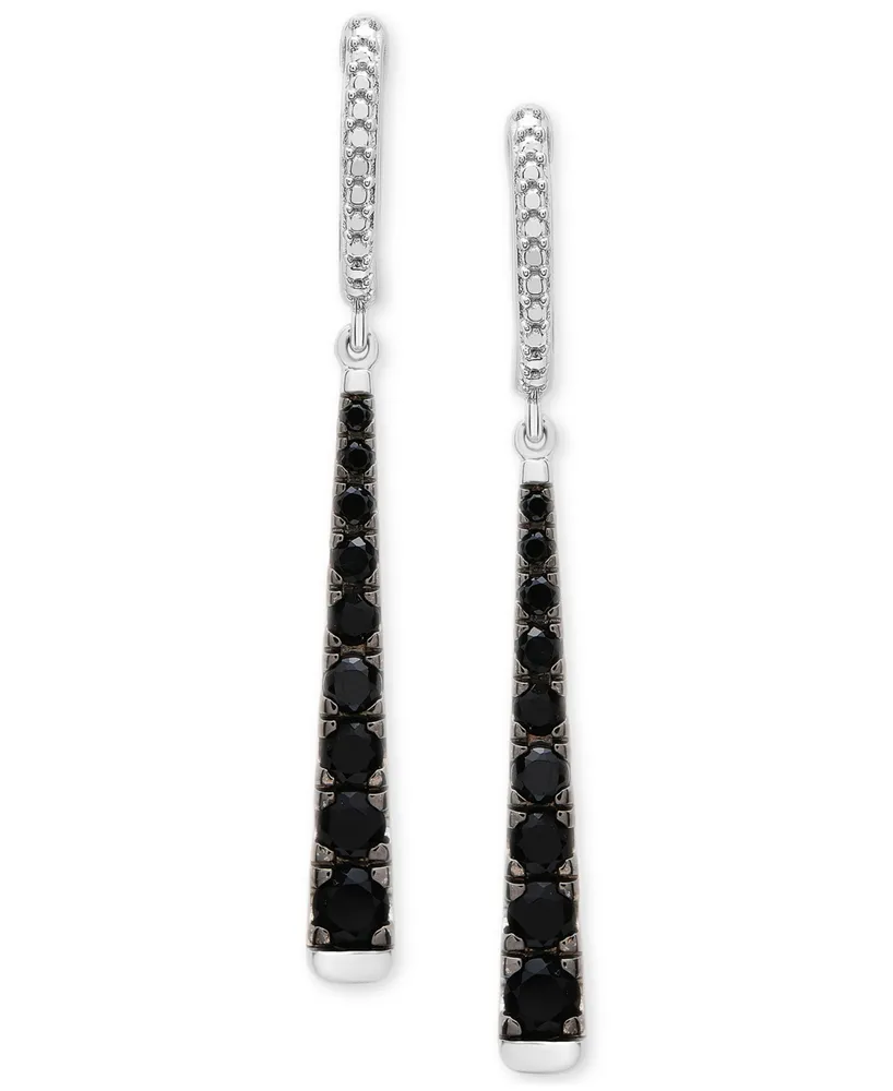 Onyx Graduated Linear Drop Earrings in Sterling Silver