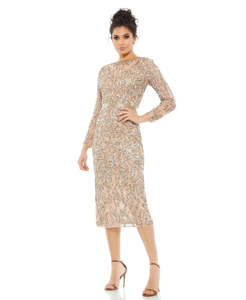 Women's Embellished Long Sleeve Column Dress