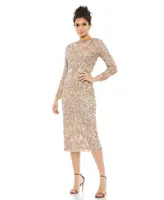 Women's Embellished Long Sleeve Column Dress