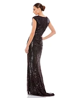 Women's Cap Sleeve Sequined Long Gown