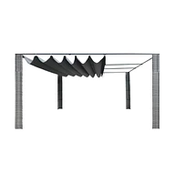 vidaXL Gazebo with Sliding Roof Poly Rattan 157.4"x157.4"x78.7" Gray and Anthracite