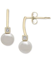 Cultured Freshwater Pearl (6mm) & Diamond Accent Drop Earrings in 14k Gold