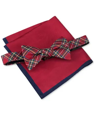 Tommy Hilfiger Men's Royal Plaid Bow Tie & Solid Pocket Square Set