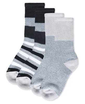MeMoi Men's Diabetic Multi-Stripe Full Cushion Crew Socks, Pair of 2